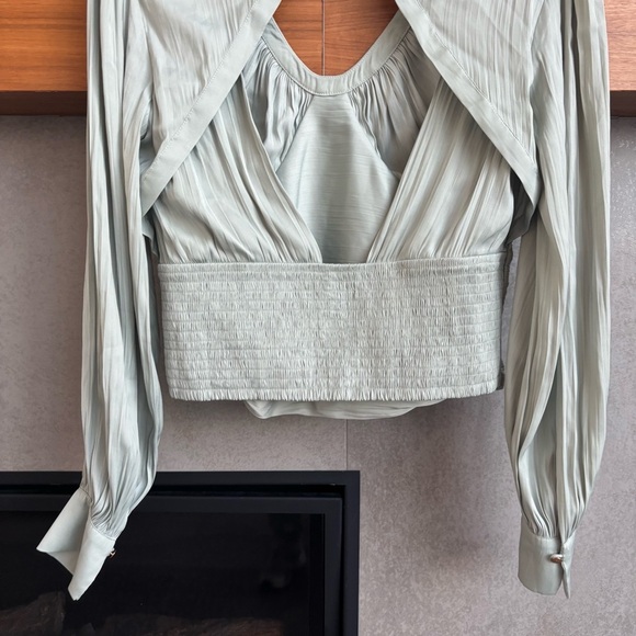 Anthropologie Blouson-Sleeve Blouse In Mint Green, Size M - Picture 11 of 16